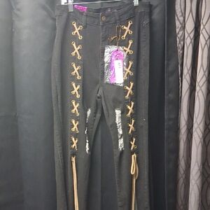 Trendy Black Lace-Up Boot Cut Jeans